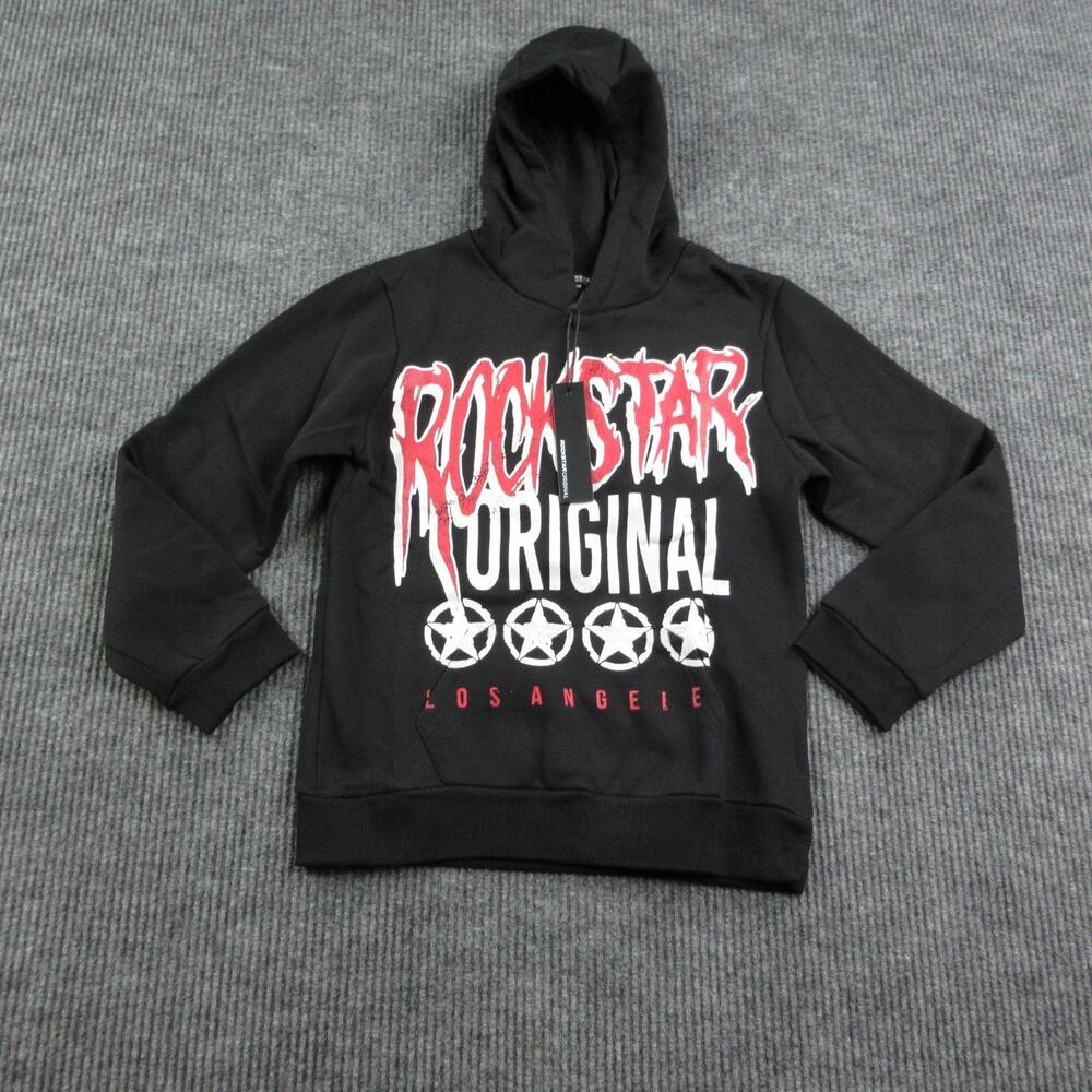 Rockstar Original Hoodie Boys 12 Black Pullover Fleece Graphic Hooded NWT